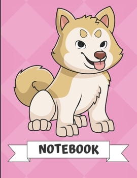 Paperback Notebook: Cute Husky Malamute Puppy Dog Cartoon on a Pink Diamond Background. Book is Filled with Lined Journal Paper for Notes Book