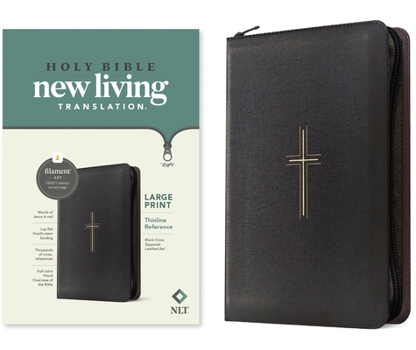 Imitation Leather NLT Large Print Thinline Reference Zipper Bible, Filament Enabled (Leatherlike, Black Cross, Red Letter) [Large Print] Book