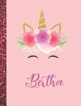 Bertha: Bertha Marble Size Unicorn SketchBook Personalized White Paper for Girls and Kids to Drawing and Sketching Doodle Taking Note Size 8.5 x 11