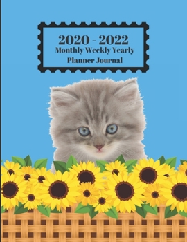 Paperback 2020 - 2022 Monthly Weekly Yearly Planner Journal: Cute Gray Kitten Cat Sitting In Sunflowers Design Cover 2 Year Planner Appointment Calendar Organiz Book