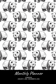 Monthly Planner: Panda; 24 months; January 1, 2020 - December 31, 2021; 6" x 9"