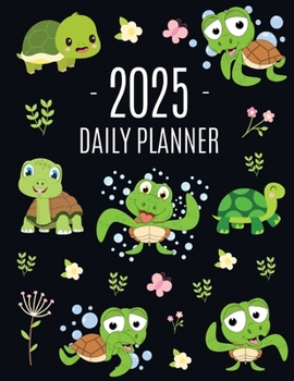 Paperback Turtle Planner 2025: Cute Tortoise Organizer: January-December (12 Months) Beautiful Agenda With Green Reptile Animal, Butterflies & Flower Book