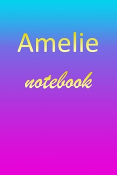 Amelie: Blank Notebook | Wide Ruled Lined Paper Notepad | Writing Pad Practice Journal | Custom Personalized First Name Initial A Blue Purple Gold  | ... Homeschool & University Organizer Daybook