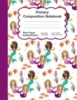 Paperback Primary Composition Notebook: Mermaids Design Pattern - Story Space Dotted Mid Line:: Softcover Book - Home School, Boy Girl Student Teacher, Classr Book