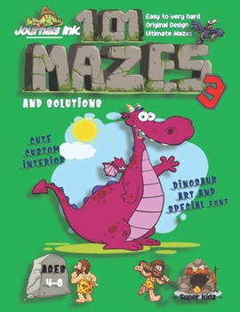 Paperback 101 Mazes For Kids 3: SUPER KIDZ Book. Children - Ages 4-8 (US Edition). Purple Dinosaur custom art interior. 101 Puzzles with solutions - E Book