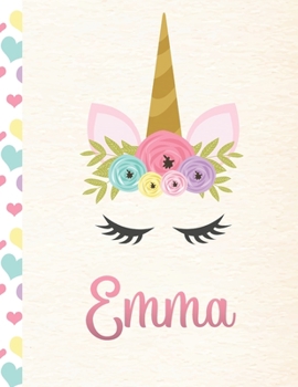 Paperback Emma: Personalized Unicorn Primary Handwriting Notebook For Girls With Pink Name - Dotted Midline Handwriting Practice Paper Book