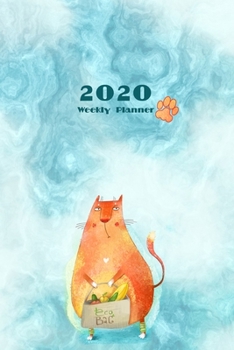 2020 Weekly Planner: Orange Cat Blue Cover Agenda with 12 Months Calendar
