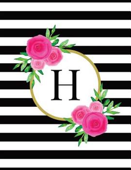 Paperback Black and White Striped Pink Floral Monogram Journal with Letter H Book