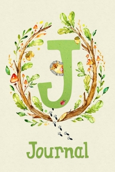 Cute Woodland Critter Journal with Initial: Cute Woodland Hedgehog Journal with Green Initial 'J'