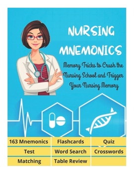 Paperback NURSING MNEMONICS - 163 Mnemonics, Flashcards, Quiz, Test, Word Search, Crosswords, Matching, Table Review: Best Help Studying for NCLEX, Memory Trick Book