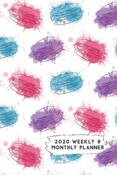 Paperback 2020 Weekly & Monthly Planner: Watercolor French Macaroons Pink Purple Blue Splatter Themed Calendar & Journal Book