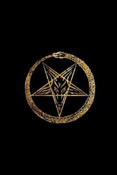 Satanic Pentagram : Pentagram and Ouroboros - Black and Gold - College Ruled Lined Pages