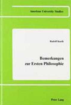 Hardcover Bemerkungen Zur Ersten Philosophie [German] Book