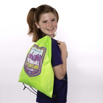 Vbs 2026 Snowball Mountain Challenge Drawstring Bag W/Pocket (Pkg of 6): Find Your Strength in God