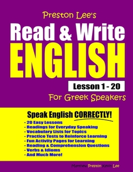 Paperback Preston Lee's Read & Write English Lesson 1 - 20 For Greek Speakers Book