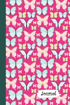 Paperback Journal: Pretty Pink Blue Butterflies Themed Diary with Blank Lined Notebook Paper Book
