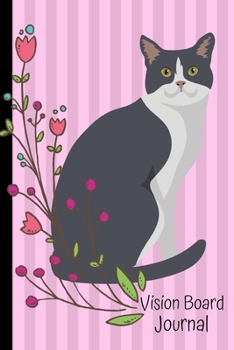 Paperback Vision Board Journal: 2020 Monthly Goal Planner Tracker Notebook Gray and White Cat Pink Cover Book