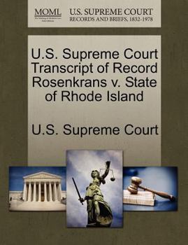 Paperback U.S. Supreme Court Transcript of Record Rosenkrans V. State of Rhode Island Book