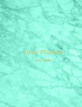 2020 Planner for Kids: New years goal oriented organizer for buisy children | Monthly and weekly planning sections, goals, to do lists, recaps and organising pages | Cute aqua teal blue marble pattern
