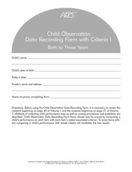 AEPS Child Observation Data Recording Form For Birth To Three Years