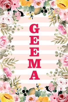 GEEMA: Family Relationship Word Calling Notebook, Cute Blank Lined Journal, Fam Name Writing Note (Pink Flower Floral Stripe Style)
