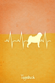 Tagebuch: Oranges liniertes Mops Hunde Journal Herzschlag ca DIN A5 weiß liniert 110 Seiten (German Edition)