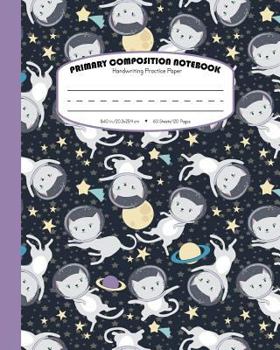 Primary Composition Notebook Handwriting Practice Paper: Dashed Midline - School Exercise Book For Writing Lessons | 120 Lined Pages | Starry Galaxy - Purple
