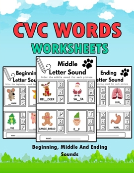 Paperback CVC Words Worksheets: CVC Words Workbook For Beginning, Middle And Ending Sounds, Phonics Worksheet Book