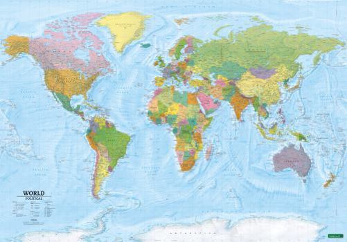 Map World map, political - physical, english, Poster with ledges Book