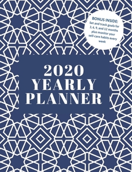 Paperback 2020 Yearly Planner: 8.5x11" Yearly Self-Care and Goal Tracking Yearly Planner (navy geometric) Book