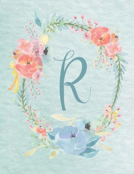 Notebook 8.5x11 - Letter R - Light Blue and Pink Floral Design: College-ruled, lined format exercise book, Personalized with Initials.