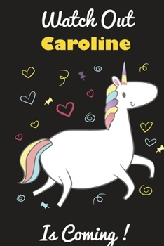 Caroline: Cute Unicorn - Personalized Blank Lined Journal Notebook Gift For Girls