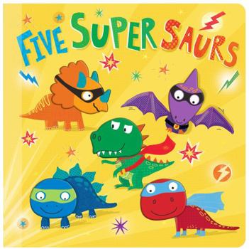 Board book Five Super Saurs - Children's Touch and Feel Sound Book with Superhero Dinosaur Sounds Book