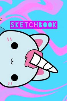 Paperback Sketchbook: Unicorn Cat Cute Kawaii Pink Blue Marble Design Book