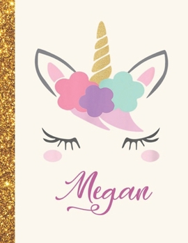 Megan: Megan Unicorn Personalized Black Paper SketchBook for Girls and Kids to Drawing and Sketching Doodle Taking Note Marble Size 8.5 x 11