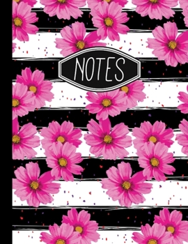 Paperback Notes: Pink Flowers and Black and White Stripes 8.5" X 11" 110 Page Notebook Book