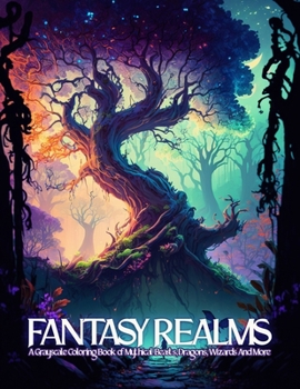 Paperback Fantasy Realms: A Coloring Book of Mythical Beasts, Dragons, Wizards And More [Large Print] Book