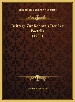 Hardcover Beitrage Zur Kenntnis Der Lex Poetelia (1905) [German] Book