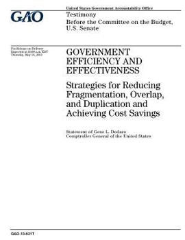 Government efficiency and effectiveness :strategies for reducing fragmentation, overlap, and duplication and achieving cost savings : testimony before the Committee on the Budget, U.S. Senate