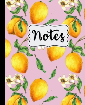 Paperback Notes: Lemon Blossom Pattern on Pink Background Notebook 7.5" X 9.25" Wide Ruled 110 Pages Book