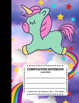 Paperback Composition Notebook Unicorn: Purple Color Cover 7.44x9.69 110 Pages Extra Wide Ruled Paper, Elementary School Supplies Student & Teacher Book