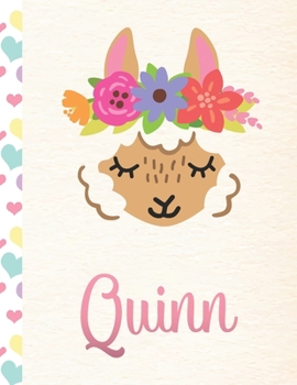 Paperback Quinn: Personalized Llama Primary Handwriting Notebook For Girls With Pink Name - Dotted Midline Handwriting Practice Paper - Book