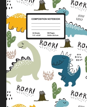 Paperback Composition Notebook: Roaring Dinosaurs - Wide Ruled Paper Journal - Blank Lined Workbook for Teens Kids Students Girls, for Home School & W Book