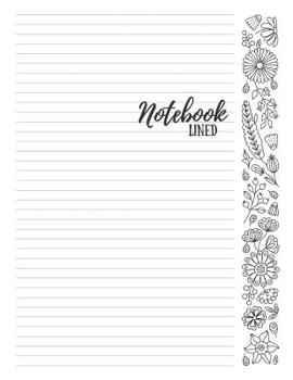 Paperback Notebook: 8.5x11 College Ruled Journal with Adult Coloring Flowers Margins Book