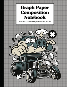 Graph Paper Composition Notebook Quad Rule 5x5 Grid Paper | 150 Sheets (Large, 8.5 x 11"): Crocodile Hot Rod