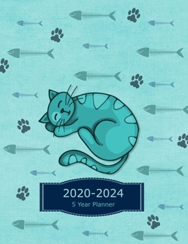 2020-2024 5 Year Monthly Planner: Cat Blue Cover | Agenda With Dot Grid Pages | 12 Months Calendar Monthly Planner With Vision Board