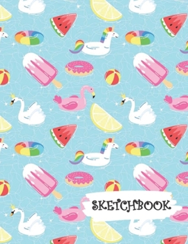 Paperback Sketchbook: Flamingo Swan Pool Fun Framed Drawing Paper Notebook Book