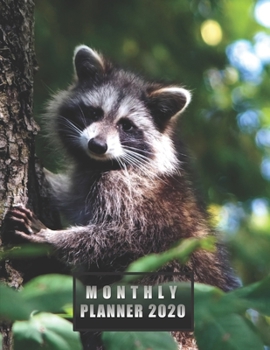 Monthly Planner 2020: NOTEBOOK + CALENDAR NOTEPAD / Diary / Agenda / Logbook: year at glance + 2 - page monthly layout + notes pages, large size (Cute Raccoon on a cover)