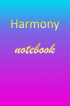 Harmony: Blank Notebook | Wide Ruled Lined Paper Notepad | Writing Pad Practice Journal | Custom Personalized First Name Initial H Blue Purple Gold  | ... Homeschool & University Organizer Daybook