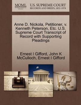 Paperback Anne D. Nickola, Petitioner, V. Kenneth Peterson, Etc. U.S. Supreme Court Transcript of Record with Supporting Pleadings Book